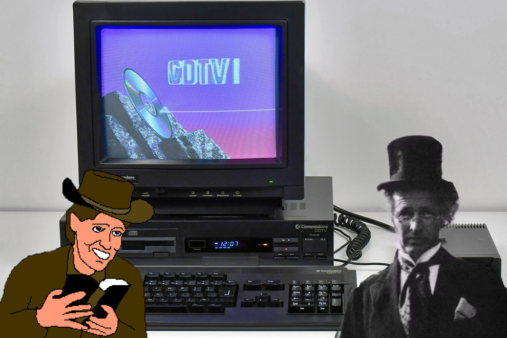 The history of the Commodore CDTV a CDTV with two characters in front